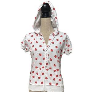 Hoodie size XL short sleeve white with red strawberries zip up